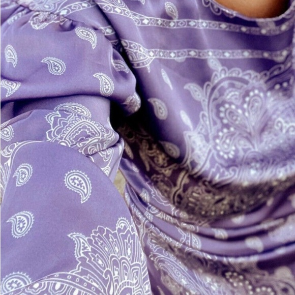 ZARA Purple Paisley Print Satin‎ Midi Dress Blogger Favorite sz XS Party Wedding - Picture 11 of 16